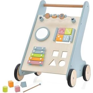 YOUPALA - TROTTEUR COSTWAY 5 en 1 Trotteur pour Bébés en Bois avec Panneau de Jeu, Espace de Rangement, Multifonctionnel, Jouet Montessori, 10 Mois +