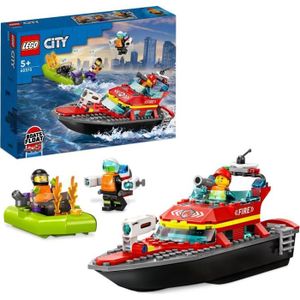 ASSEMBLAGE CONSTRUCTION LEGO® City 60373 Le Bateau de Sauvetage des Pompiers, Jouet Flottant, Jetpack et Minifigurines