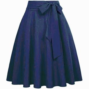 JUPE Belle Poque Femme Jupe Taille Haute Pin Up Plissée Jupe Trapèze Mi Longue Rétro - Bleu fenglei