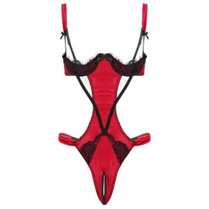 BODY SEXY YONGHS-FR Femme Body String Sexy Ouvert Entrejambe Lingerie Coquine Erotique Bikini Dos Nu S-L Rouge
