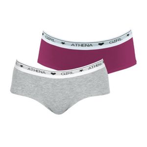 BOXER - SHORTY ATHENA Lot de 2 boxers  Coton Ultra Doux  Mûre-Gris chiné FILLE