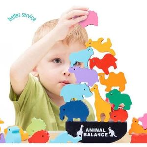ASSEMBLAGE CONSTRUCTION BUYFUN-Jeu d'équilibre à empiler en bois pour enfants blocs colorés animaux de dessin animé  jouets Montessori
