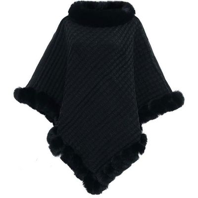 Poncho Cape Femme - Tricot Chaud Avec Faux Col Fourrure - Multicolore - Taille Unique
