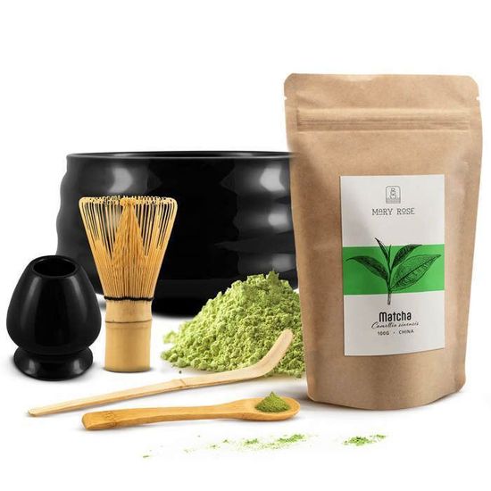 GLOSKIN Matcha Kit, Matcha Bol, Set Avec Balai En Bambou Et Fouet Matcha, Kit Matcha Complet Avec Cuillère, Cuillère à Café Pour Les Rituels De Thé Japonais Traditionnels