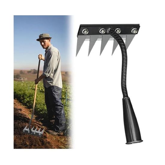 Rateau De Désherbage 7 Dents - Outil Jardin Métal Durable Pour Pelouse Et Terre, Rateau Amovible