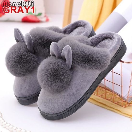 Pantoufles plates moelleuses en fourrure de renard naturelle de raton