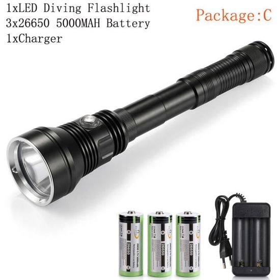 Lampe Torche De Plongée LED 18000 LM - Étanche IPX8 (100 M) - Lumière Blanche, Rouge, Bleue - Rechargeable USB
