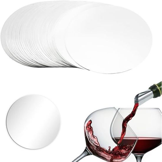 50 Disques Anti-gouttes Pour Bouteilles De Vin – PET Alimentaire, Réutilisables – Diamètre 7,5 Cm, Aspect Argenté - 8