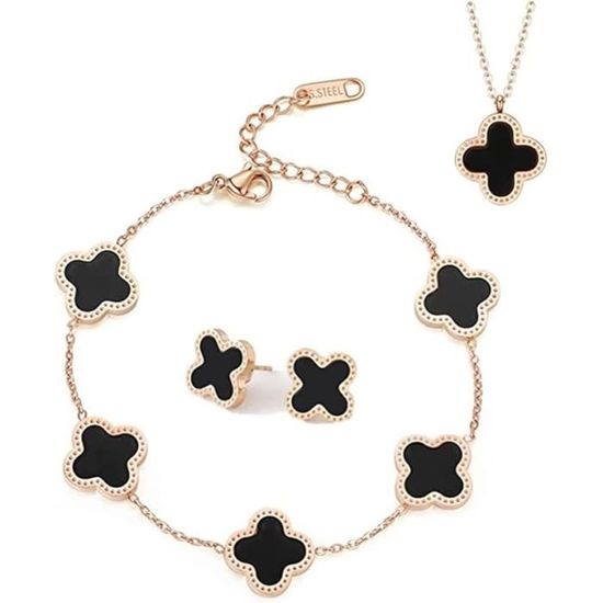 Parure Bijoux Trèfle à Quatre Feuilles Gkaopi - Collier Et Boucles D'Oreilles En Zirconium Pour Cadeau Femme
