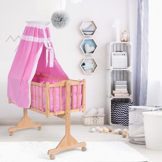 Berceau Bebe En Bois Lit De Bebe 100 X 50 X 144 Cm Set De Lit Ensemble Complete Avec Matelas Et Moustiquairev Rose Cdiscount Puericulture Eveil Bebe
