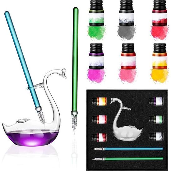 ESSSHOP 3 Bleu Verre Dip Lot de stylos Stylo de calligraphie avec 6