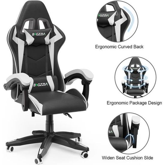 Ghost - chaise de bureau gamer à roulettes - réglable en hauteur 114 à 123  cm - ergonomique, moderne et confortable - coussin appuie-tête et coussin  lombaires - bleu BENEFFITO Pas Cher 