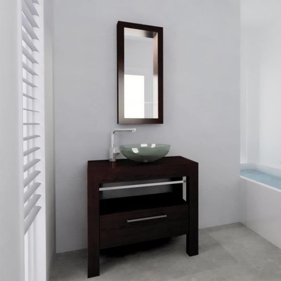 Meuble Vasque Salle De Bain 85cm Style Rétro - Ensemble Complet Chêne Naturel - 6