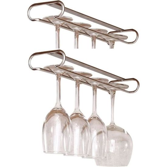 Porte Verres Inox Argenté Dianoo Étagère à Verres à Vin En Acier Inoxydable 304 - 3 Rangées Argentées 30cm, Rangement Sous Armoire Pour Verres à Pied - Idéal Cuisine