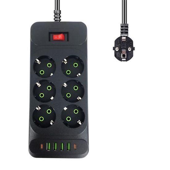 Multiprise Cube FDTEK 7 En 1 - 4 Prises 2500W, 1 USB-C, 2 USB-A, Câble 1,8m - Sécurité Et Gain De Place Pour Bureau Ou Voyage