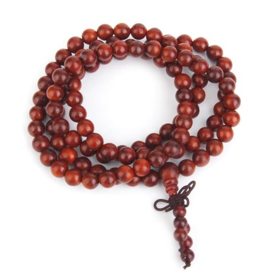 Bracelet En Bois De Santal Rouge - Perles De Prière Bouddhiste, Méditation, 18mm, Unisexe, Naturel