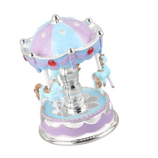 Boîte à Musique Carrousel 3 Chevaux Sasuori - Mélodie Château Dans Le Ciel, Rose Violet Doré