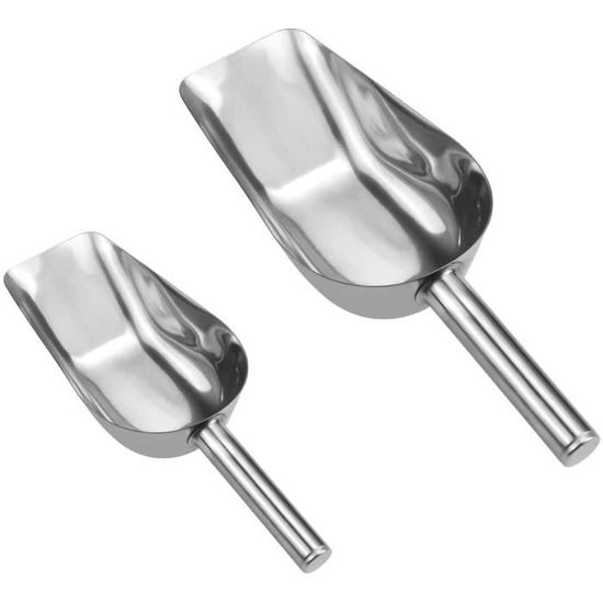 2 Pièces Pelle à Glace Acier Inoxydable - Pelle Multifonction Farine Sucre Céréales - 19x6.5cm Cuisine Pro