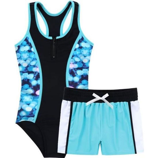 Runhomal 4 Pièces Maillot De Bain Fille - Ensemble Bikini Tankini Avec Jupe Et Cover Up
