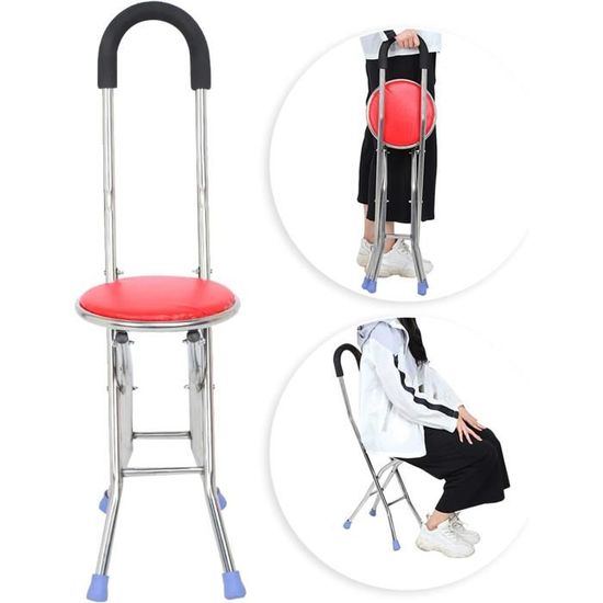 Canne-siège Pliante GLJY – 2 Poignées, 4 Pieds, Alliage Alu, Poids 1,05 Kg – Pour Camping, File D’attente, Voyage