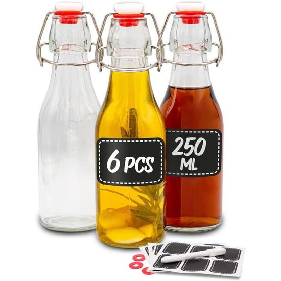 Lot De 6 Bouteilles En Verre 500ml Avec Bouchon Mécanique Swing-top - Pour Bière, Huile, Vinaigre, Jus - Récipient Réutilisable Et étanche