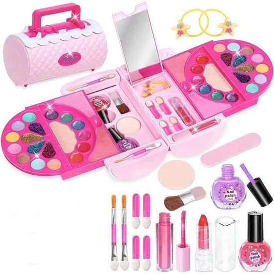 Kit de maquillage lavable pour filles, 18 pièces, faux maquillage Portable  pour petites filles