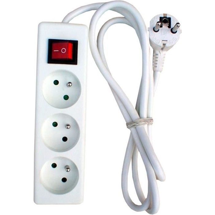 Multiprise 5 prises électrique avec interrupteur 1 Mètre de Cable Blanc Fr 