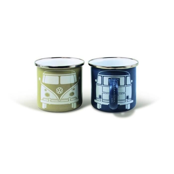 Set de 2 tasses à café (set of 2 coffee mug) en métal VW Volkswagen T1 BULLI beige et bleue