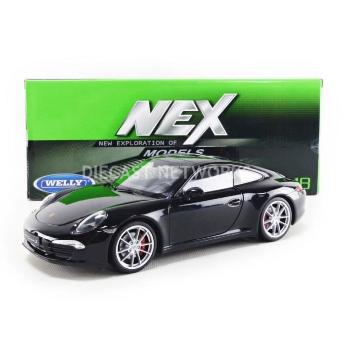 Voiture Miniature de Collection - WELLY 1/18 - PORSCHE 911 / 991 Carrera S - 2012 - Black - 18047BK
