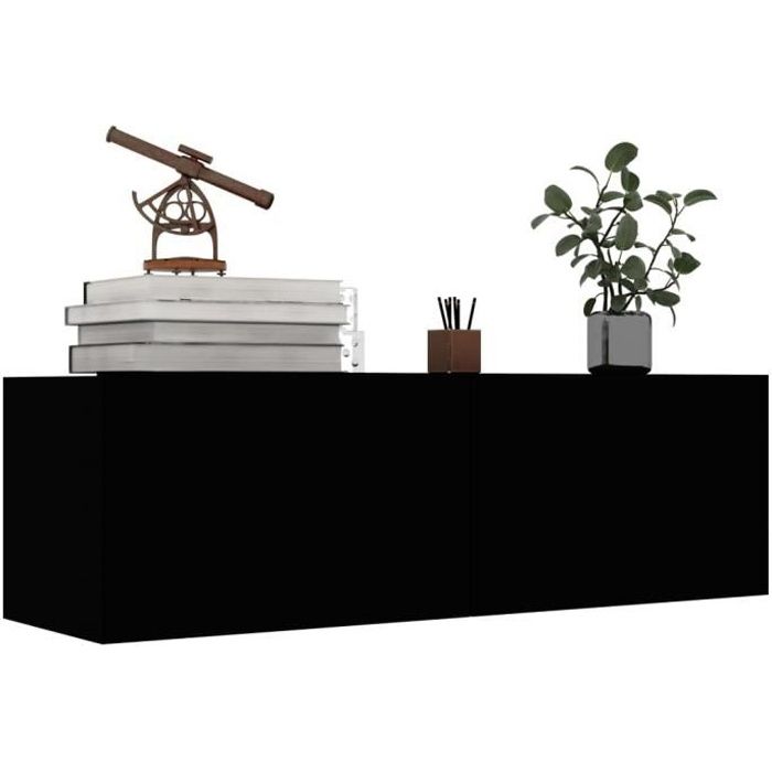Meuble TV Noir design tendance 100x30x30 cm Aggloméré - MILLION