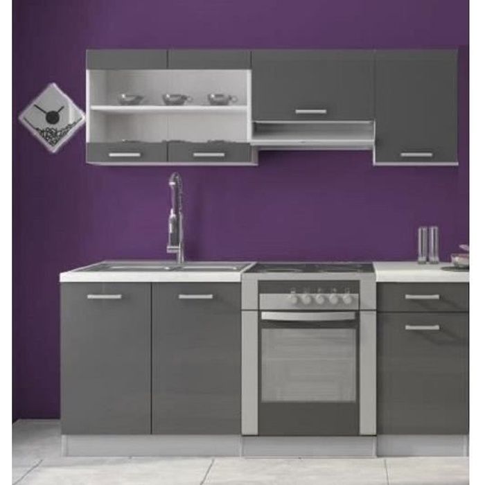 CUISINE COMPLETE DANA 1M80/6 MEUBLES - gris laqué