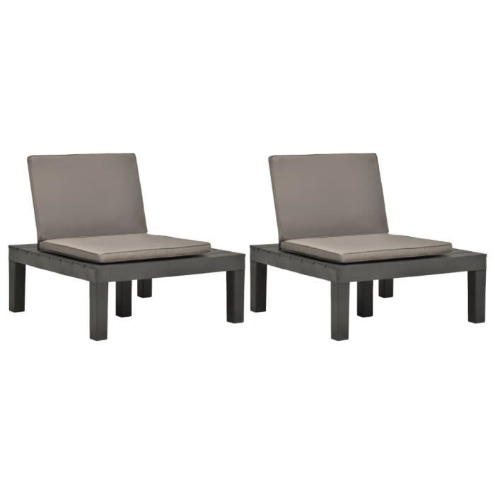 Lot de Chaises de salon de jardin Chaises d'extérieur et coussins 2pc Plastique Anthracite