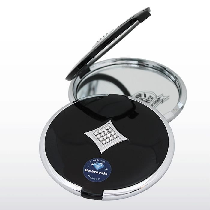 Miroir de sac double face noir-argent Swarovski Elements