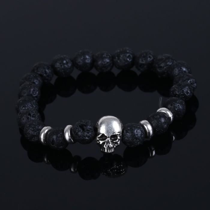 Bracelet Homme Tête De Mort Gothique Skull Perles