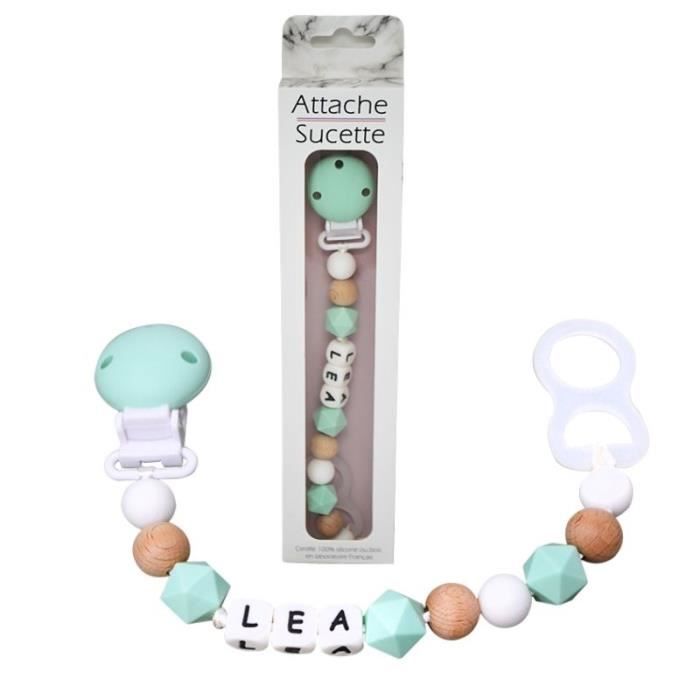 Attache-sucette silicone personnalisable avec prénom - Bois et Vert - sans BPA ni phtalates - certifié en laboratoire français