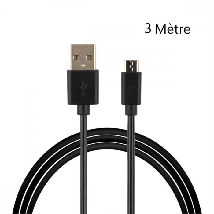 CÂBLE POUR SAMSUNG A10 S6 S7 J4 Plus J5 J6 J7 A6 MICRO USB Chargeur Rapide Couleur Noir 3 M