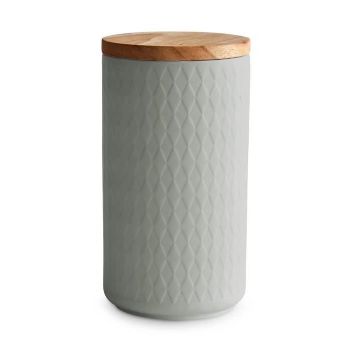 Boîte de conservation en céramique avec couvercle en bois, gris clair, 10,1 x 18,3 cm