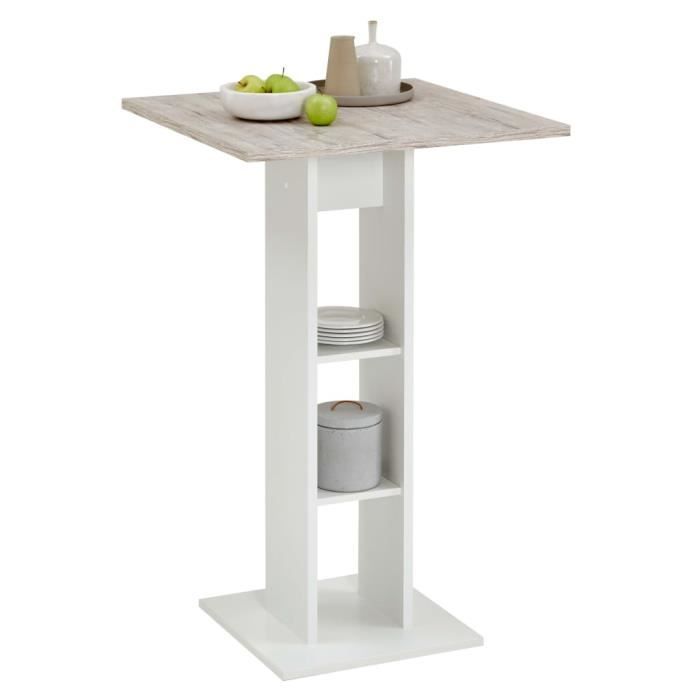 CHIC Table de bistro, Table de bar de rangement, table de café, Blanc et chêne sable 70 x 70 x 109 cm 2171