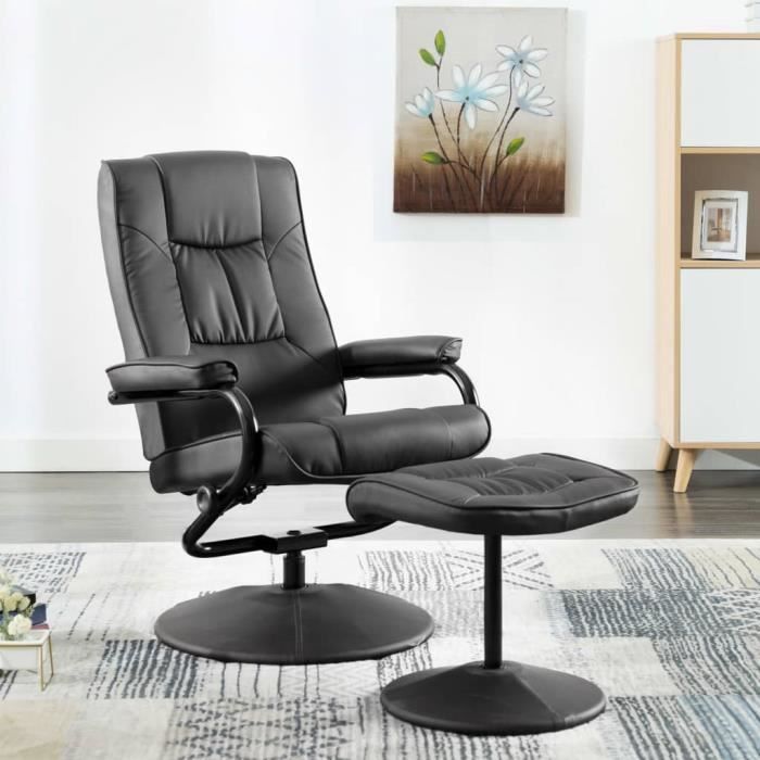 Fauteuil TV avec repose-pied Fauteuil relax contemporain confort Scandinave - Gris Similicuir
