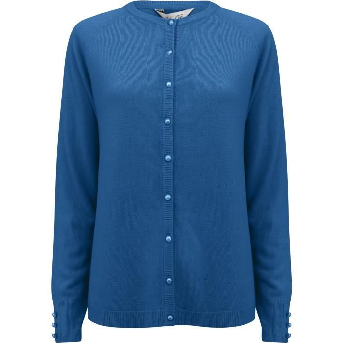 PLUM TREE Cardigan Bouton Uni Col Rond Bleu Femme