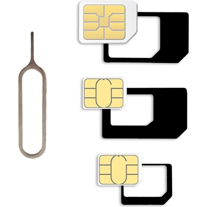 Nano SIM et micro SIM Cartes Kit Adaptateur pour Smartphone, Téléphone portable et tablette : Set 4 en 1 Kit complet, mini avec klic