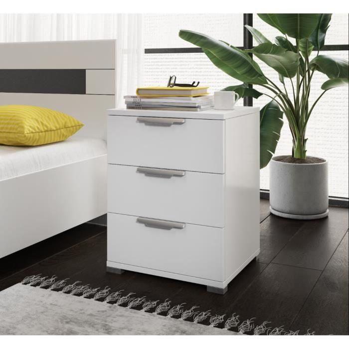 E-com Meuble de chevet, Table de nuit Alfa 3 Tiroirs Matte White