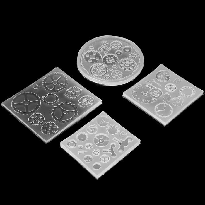 Résine Gear Silicone Moule 3D Fondant Silicone Moule Gear Chocolat Silicone Moule 4 Pcs / Set Gear 3D Silicone Moule Silicone Moule