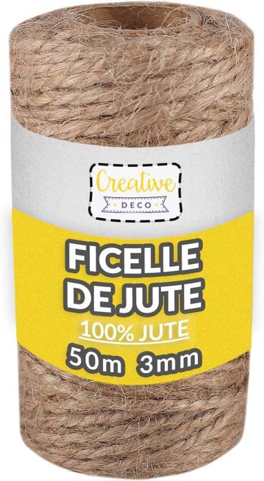 Corde Ficelle - Jute - 50m - Brun Naturel - 2-3 mm d’Épaisseur, Cordolette pour Chat, Decoration, Jardinage