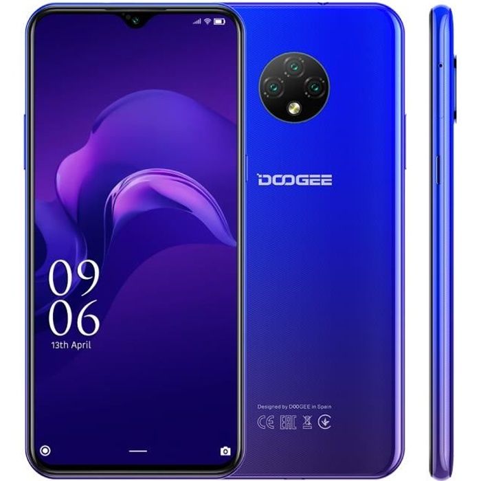 DOOGEE X95 Pro Smartphone 4G 6.52- 4Go RAM 32Go ROM Caméras 13MP 4350mAh Android 10 GPS Téléphone portable Double sim - Bleu