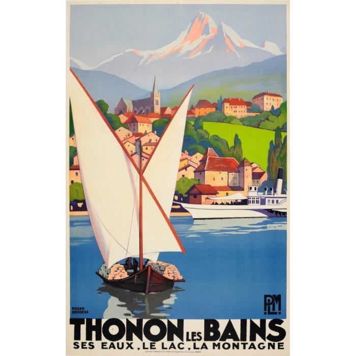 Poster Affiche Thonon Lac Montagne Affiche Poster Vintage Voyage Art Deco 30's 31cm x 49cm