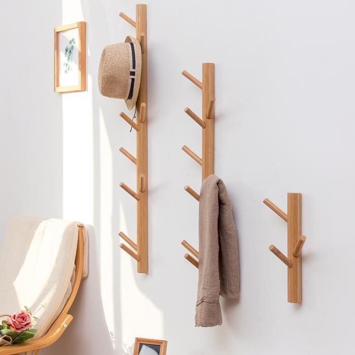 Porte Manteau mural en Bois de Bambou 95cm - Forme d’ Arbre avec 11 Crochets - 1 Pcs - Porte-Manteau pour entrée salon chambre