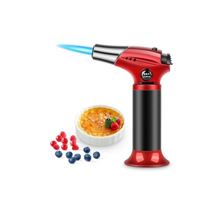 Chalumeau de Cuisine Torche de Cuisine Butane Briquet Chalumeau Gaz Cuisine Verrou de Sécurité Réglable Flammes, pour Creme Brulee,
