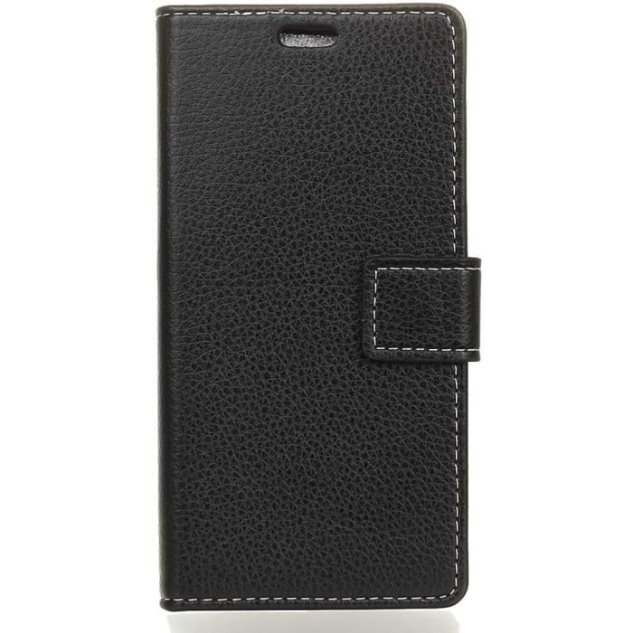 Étui pour Wiko Harry 2 (5,45 Pouces) PU Cuir Couverture Magnétique Housse Portable Le de Litchi Motif Stent Fonction Flip Cuir pour