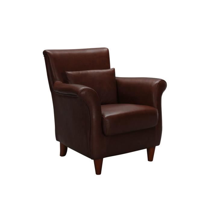 Fauteuil cuir de vachette chocolat JERRY